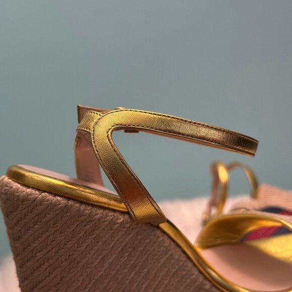 Gucci Gold Metallic Leather Jute Platform Espadrille Sandals Rare Find, 35.5Size - Picture 11 of 11
